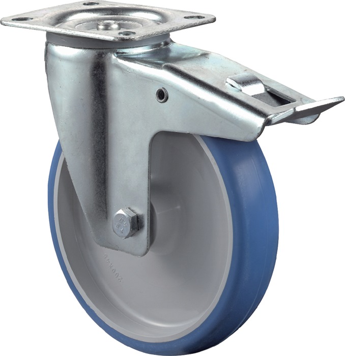Lenkrolle m.Festst.D.80mm Trgf.100kg m.Festst.PU 104x80mm blau BS ROLLEN