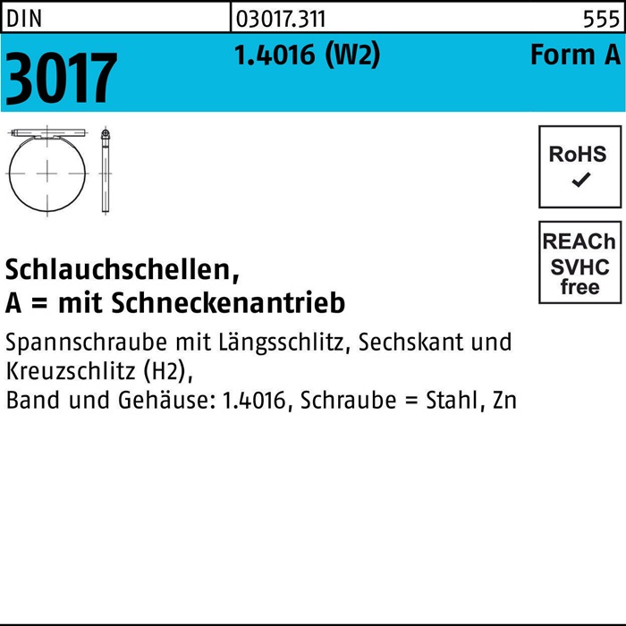Schlauchschelle DIN 3017 W2 FormA 16- 27/9 C7 1.4016 galv.verz. 100St.