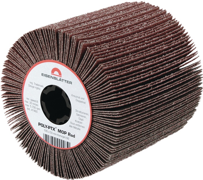 Satinierwalze POLY-PTX Mop Rad 80 grob braun 4 Keilnuten Edelkorund Ø105xB100mm
