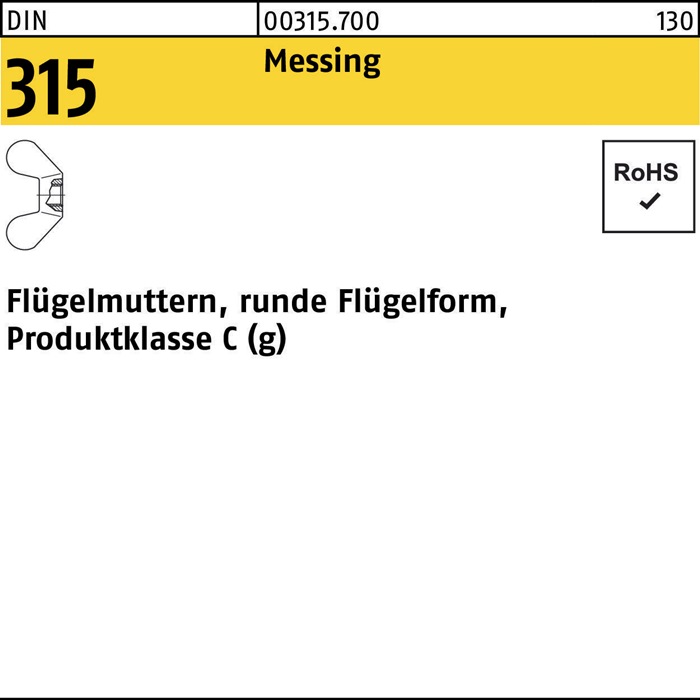 Flügelmutter DIN 315 runde FormM8 Messing 100 Stück