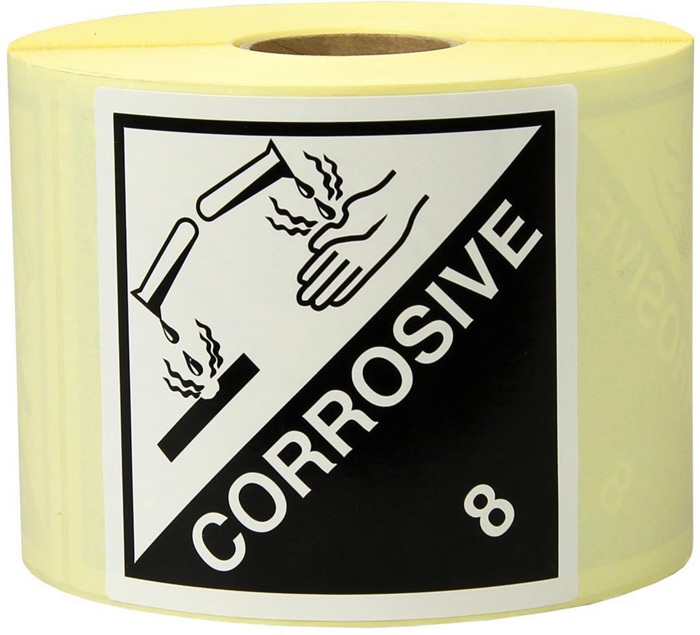 Etiketten Maße 100x100mm Papier weiß/schwarz Aufdruck Corrosive TRANSPAK