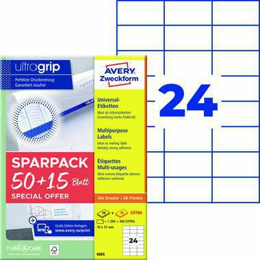 Avery Zweckform Etikett 6605 70x37mm 1.200+360St.