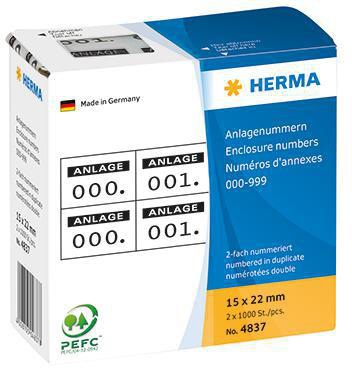 HERMA Anlagenummer 4837 15x22mm schwarz 1.000 St./Pack.