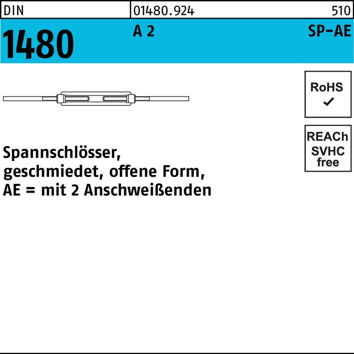 Spannschloss DIN 1480 offen 2Anschweißenden SP-AE M12 A 2 1 Stück