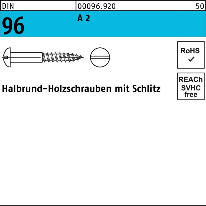 Holzschraube DIN 96 Halbrundkopf Schlitz 4x 30 A 2 200 Stück