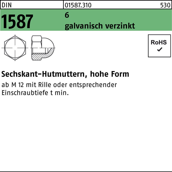 Sechskanthutmutter DIN 1587 M5 6 galv.verz. 100 Stück
