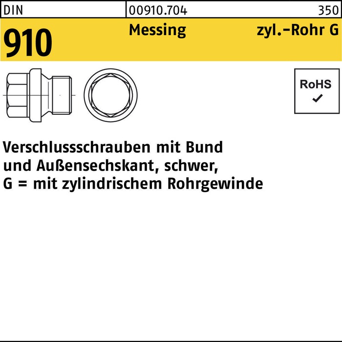 Verschlußschraube DIN 910 Bund/Außen-6-kt G 3/8 A Messing 50 Stück