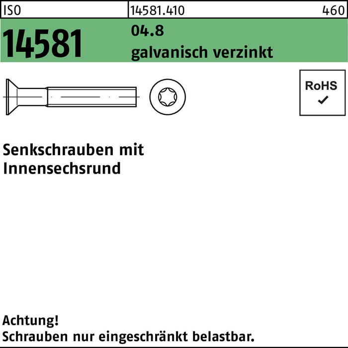 Senkschraube ISO 14581 ISR M3x10 T10 04.8 galv.verz. 2000St.
