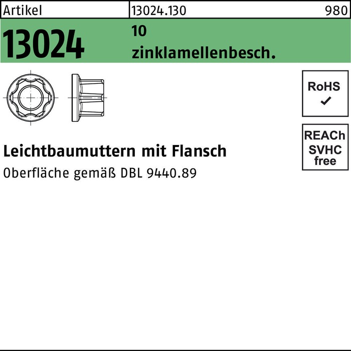 Leichtbaumutter R 13024 M16x 1,5 10 DBL9440.89 300 Stück