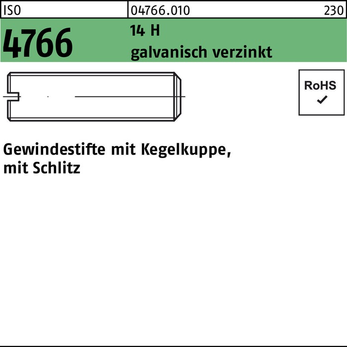 Gewindestift ISO 4766 Kegelkuppe/Schlitz M6x35 14 H galv.verz. 100St.
