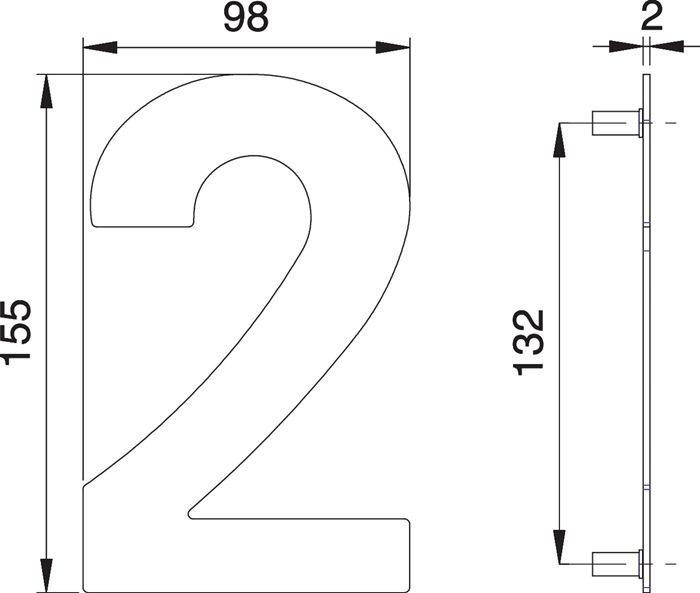 Hausnummer Ziffer 2 VA ma 155mm B.98mm EDI