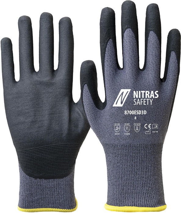 Handschuhe 8700ESD3D Gr.8 grau/schwarz EN 388/EN 407/EN 16350 PSA II