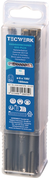 Hammerbohrer Großpackung D.10,0mm Arbeits-L.100mm L.160mm SDS-plus 10 St.TECWERK