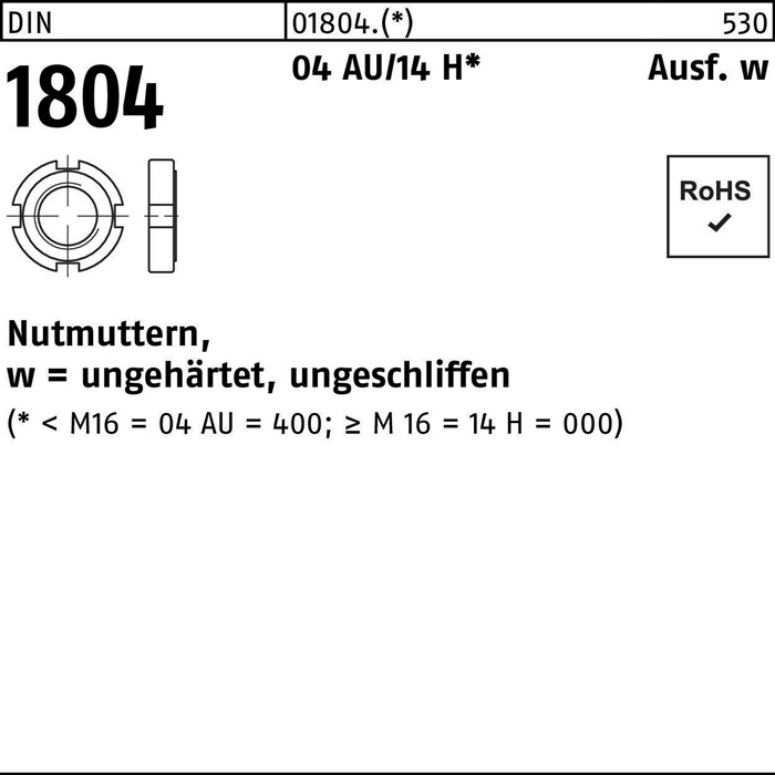 Nutmutter DIN 1804 M 75 x 1,5 Automatenstahl/14 H 5 Stück